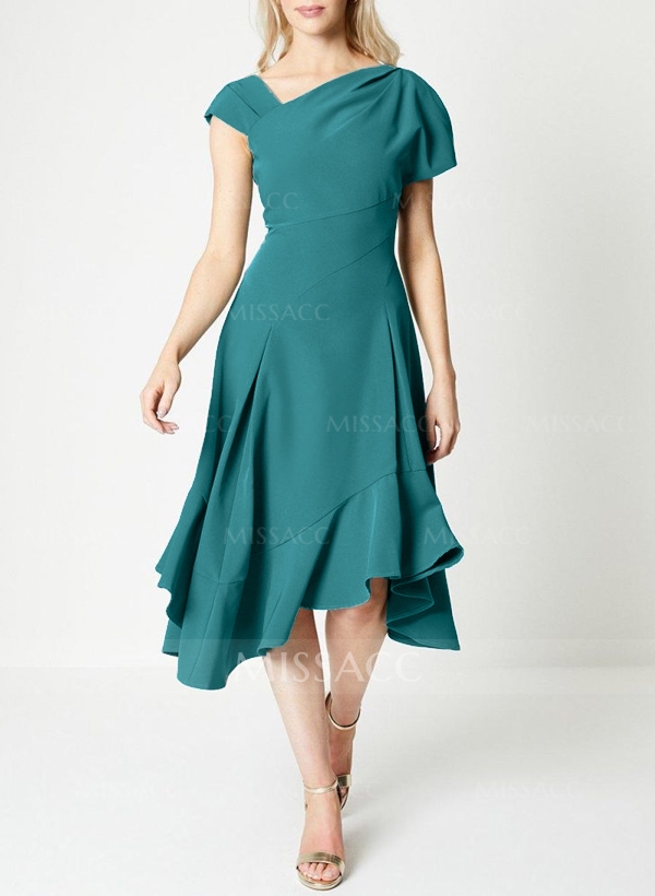 A-Line Asymmetrical Elastic Satin Bridesmaid Dresses With Ruffle