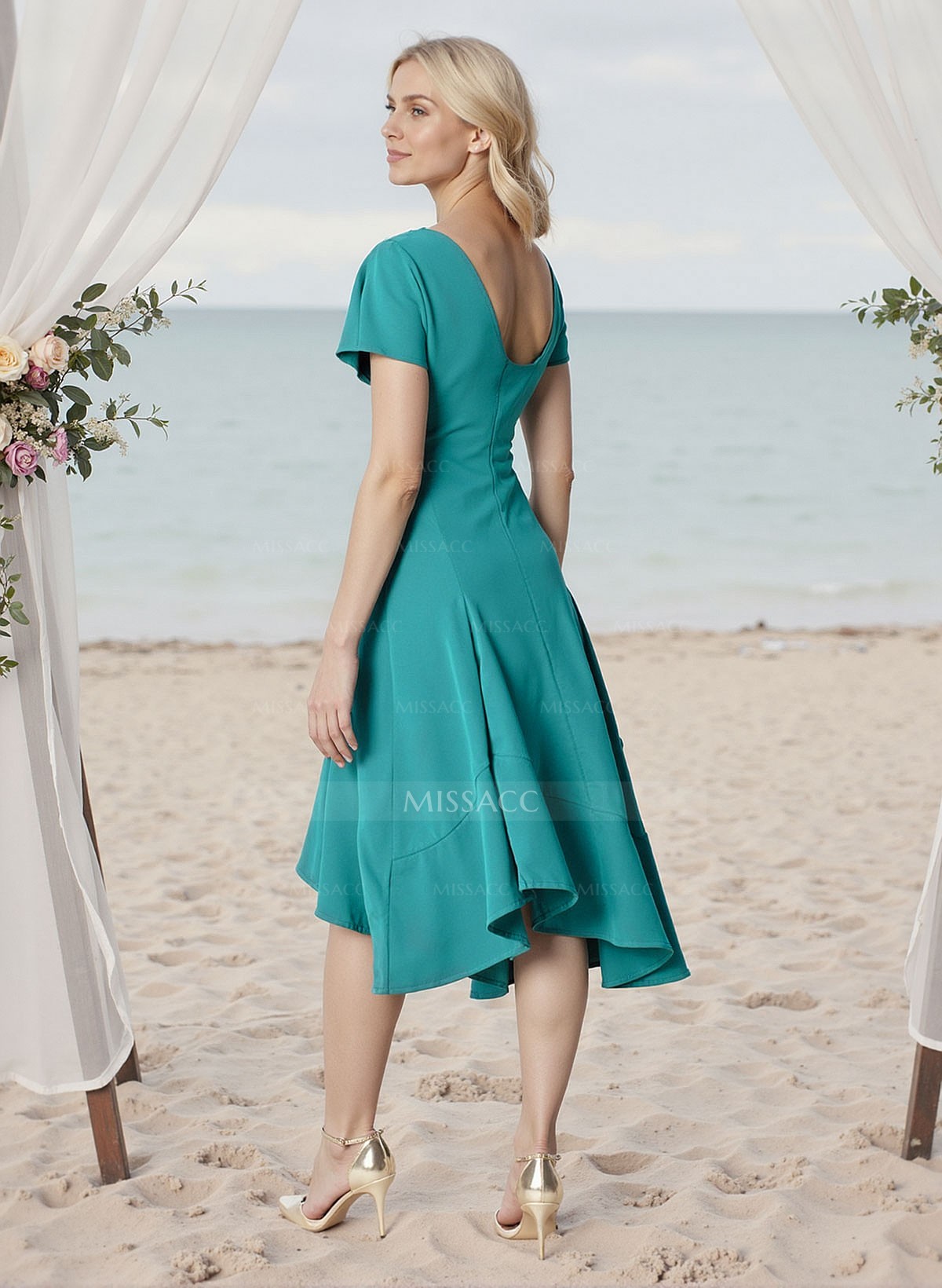 A-Line Asymmetrical Elastic Satin Bridesmaid Dresses With Ruffle