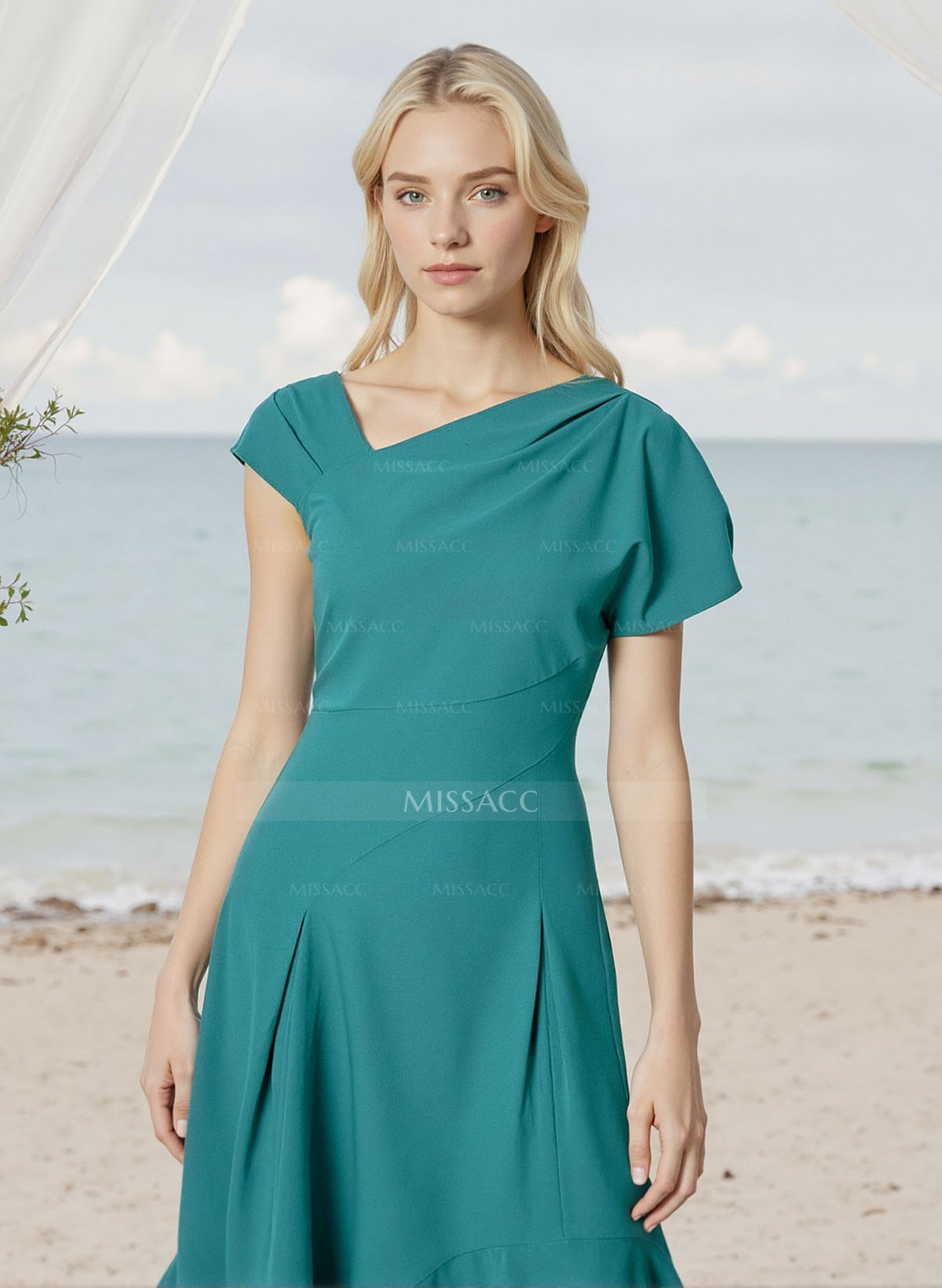 A-Line Asymmetrical Elastic Satin Bridesmaid Dresses With Ruffle