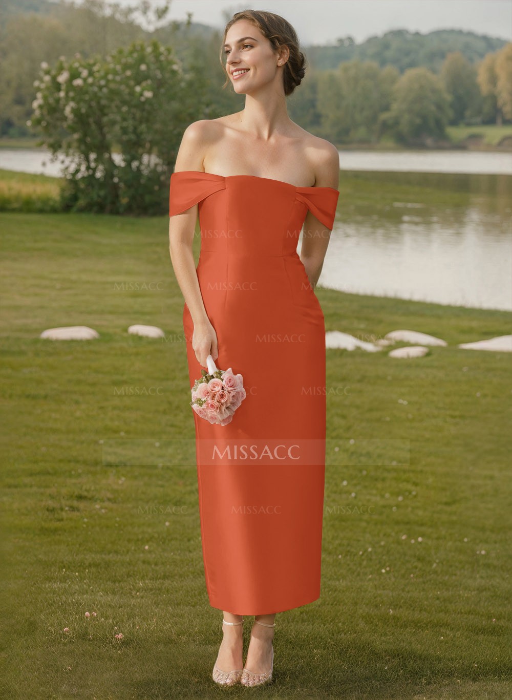 Sheath/Column Off-The-Shoulder Sleeveless Satin Bridesmaid Dresses