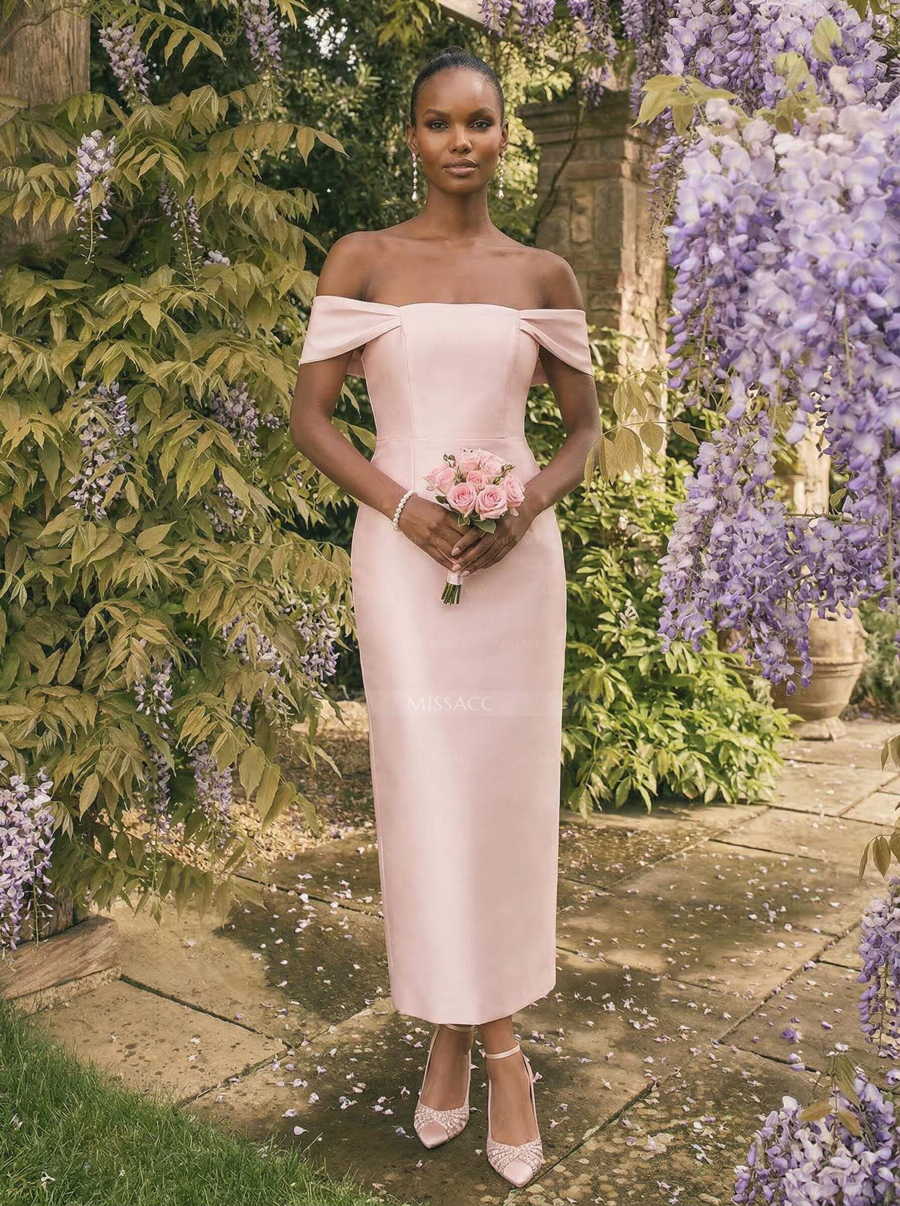 Sheath/Column Off-The-Shoulder Sleeveless Satin Bridesmaid Dresses