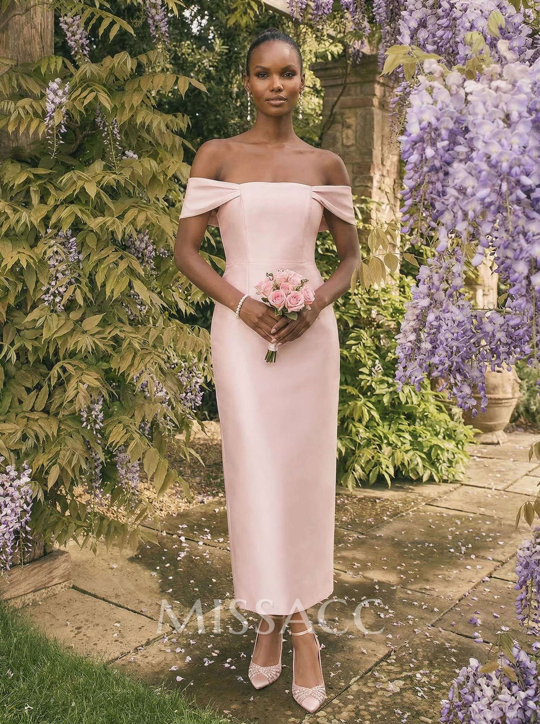 Sheath/Column Off-The-Shoulder Sleeveless Satin Bridesmaid Dresses Sheath/Column Off-The-Shoulder Sleeveless Satin Bridesmaid Dresses