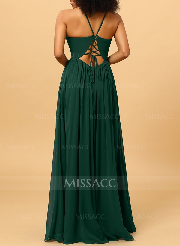 A-Line V-Neck Sleeveless Chiffon Bridesmaid Dresses With High Split