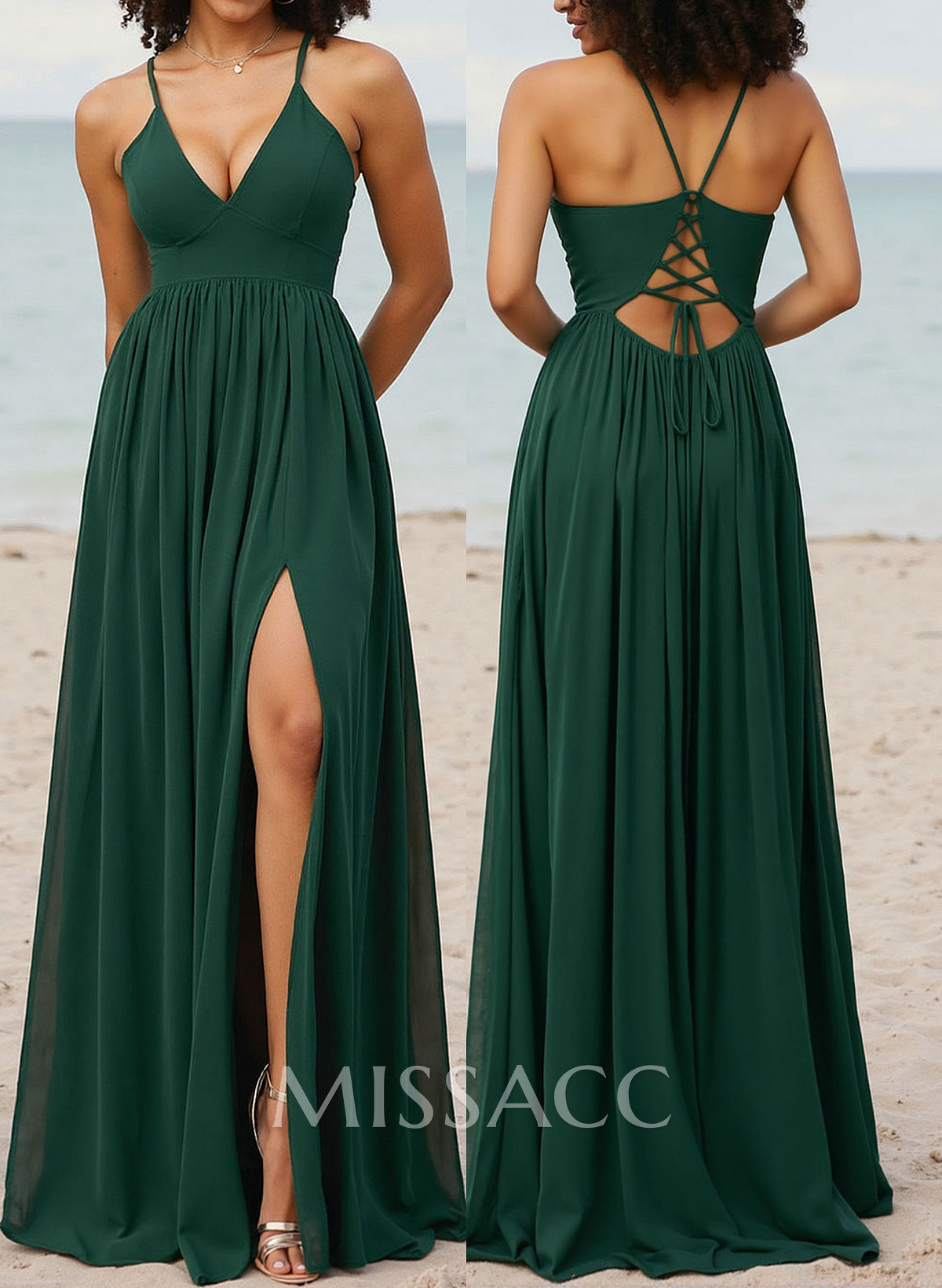 A-Line V-Neck Sleeveless Chiffon Bridesmaid Dresses With High Split