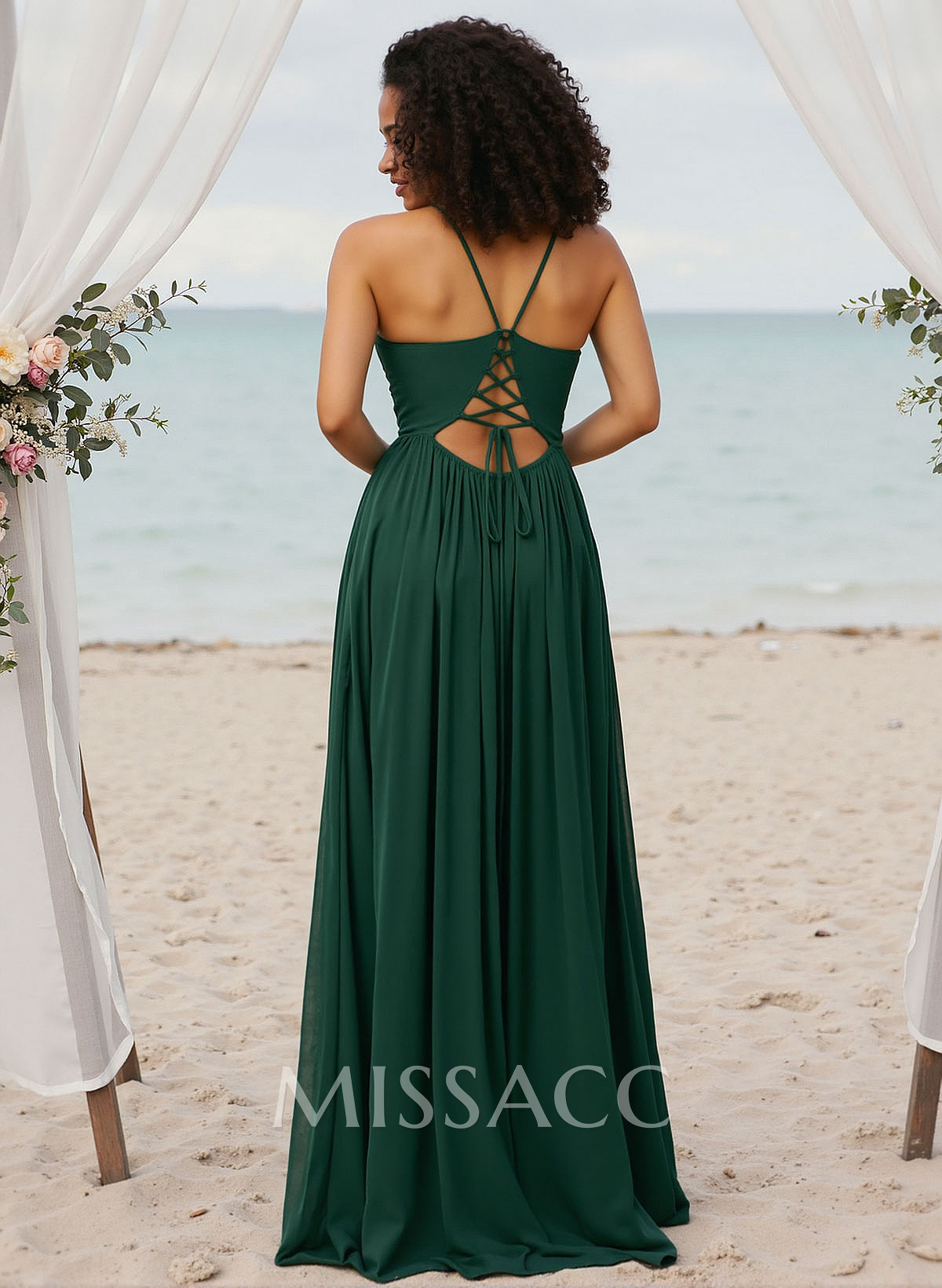 A-Line V-Neck Sleeveless Chiffon Bridesmaid Dresses With High Split