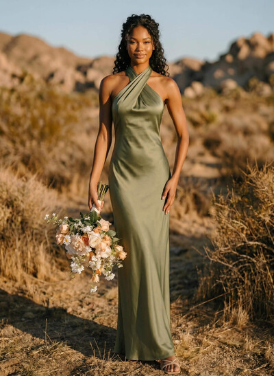 Trumpet/Mermaid Halter Silk Like Satin Bridesmaid Dresses With Back Hole