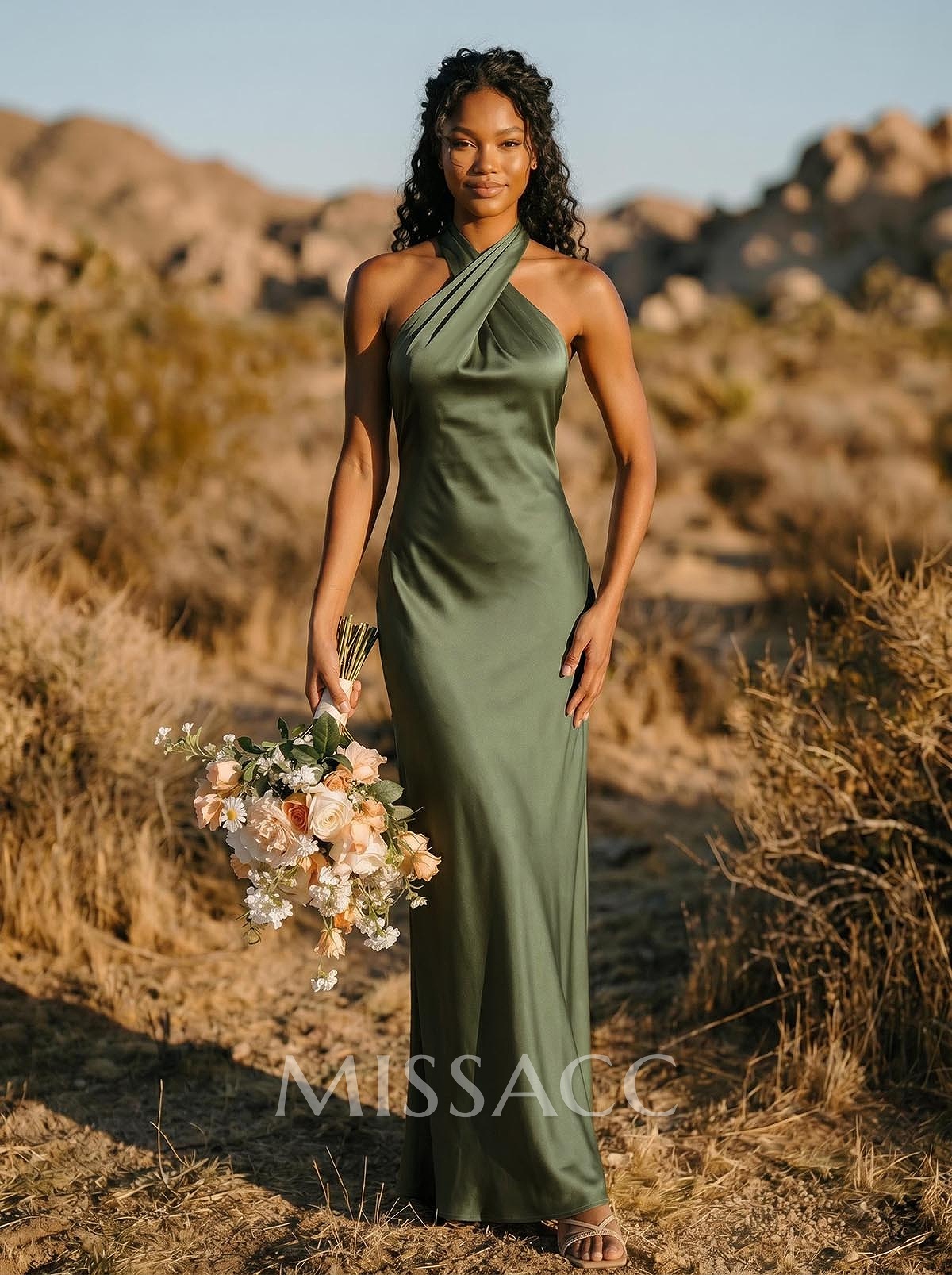 Trumpet/Mermaid Halter Silk Like Satin Bridesmaid Dresses With Back Hole