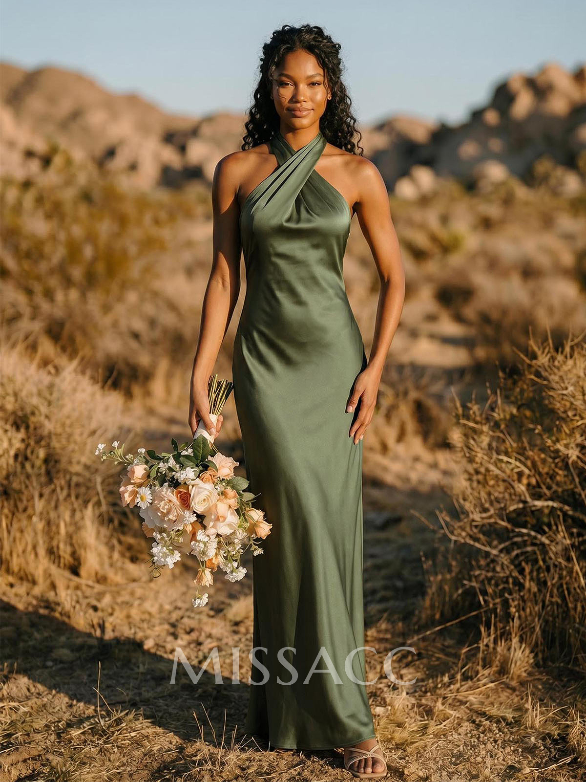 Trumpet/Mermaid Halter Silk Like Satin Bridesmaid Dresses With Back Hole Trumpet/Mermaid Halter Silk Like Satin Bridesmaid Dresses With Back Hole