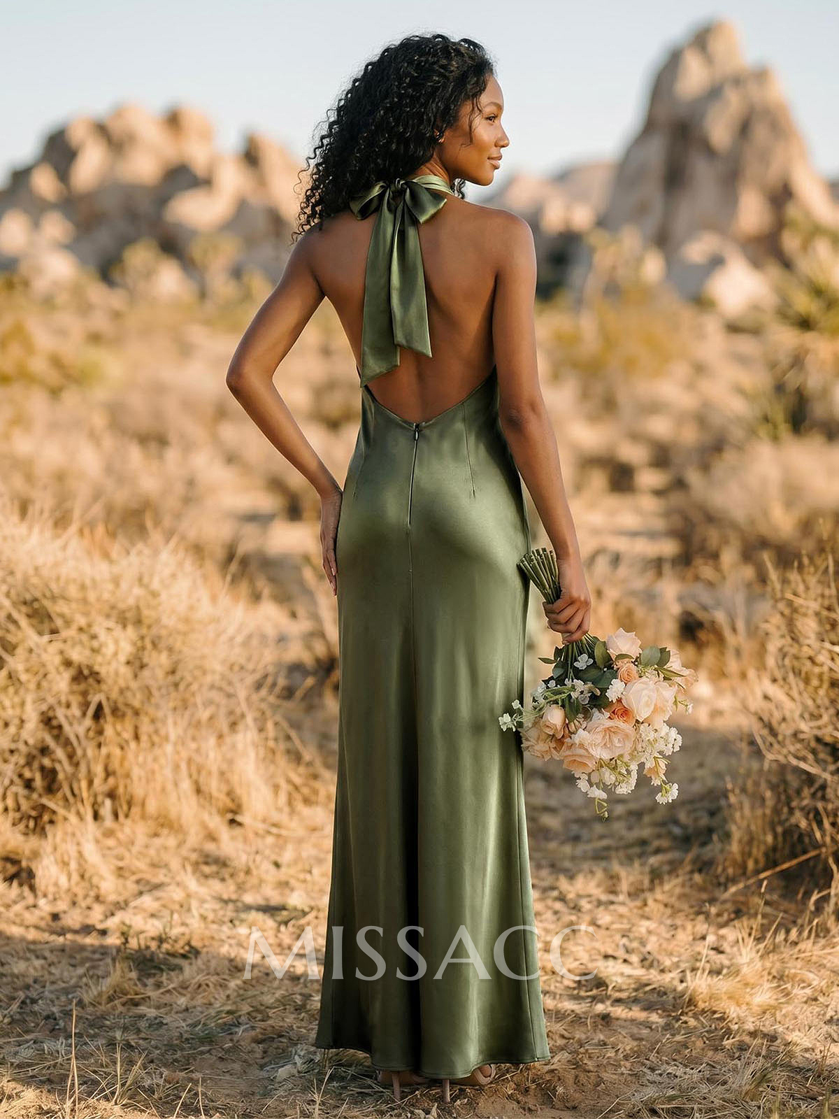 Trumpet/Mermaid Halter Silk Like Satin Bridesmaid Dresses With Back Hole Trumpet/Mermaid Halter Silk Like Satin Bridesmaid Dresses With Back Hole