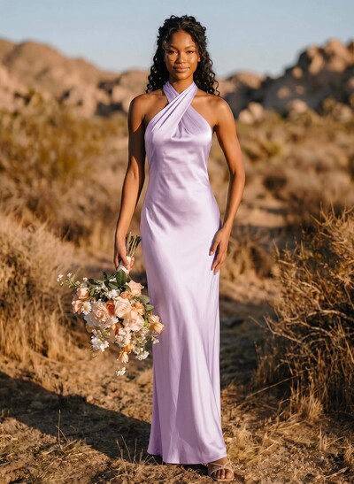 Trumpet/Mermaid Halter Silk Like Satin Bridesmaid Dresses With Back Hole