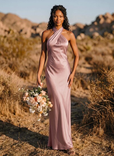 Trumpet/Mermaid Halter Silk Like Satin Bridesmaid Dresses With Back Hole