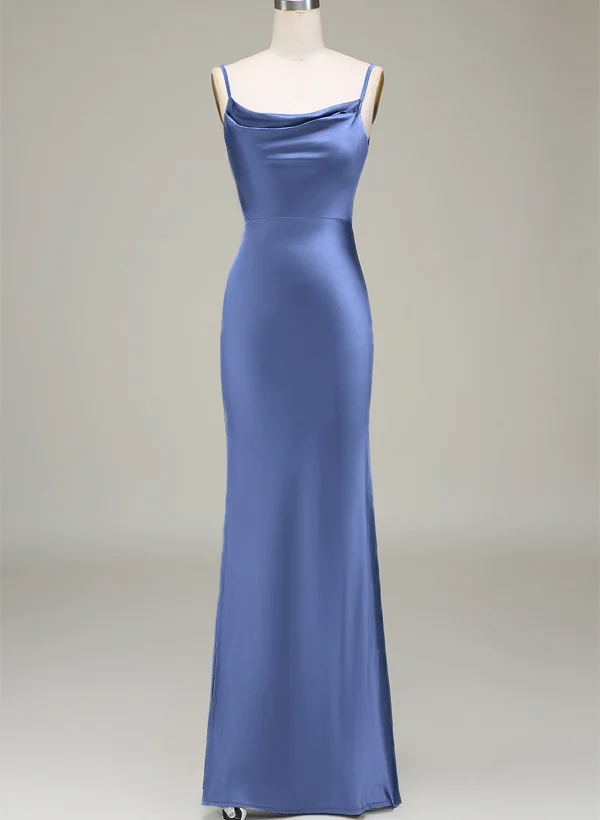 Sheath/Column Cowl Neck Sleeveless Silk Like Satin Bridesmaid Dresses - Missacc UK Sheath/Column Cowl Neck Sleeveless Silk Like Satin Bridesmaid Dresses - Missacc UK