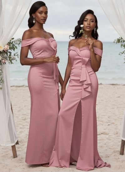 Sheath/Column Satin Bridesmaid Dresses With Bow(s)/High Split