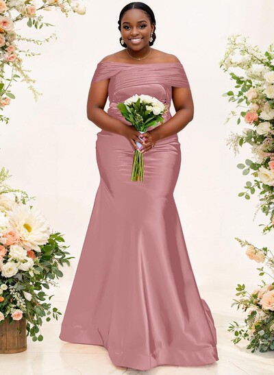 Trumpet/Mermaid Off-The-Shoulder Sleeveless Satin Bridesmaid Dresses