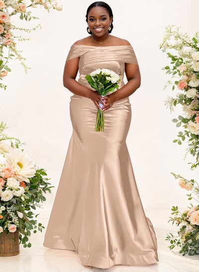 Trumpet/Mermaid Off-The-Shoulder Sleeveless Satin Bridesmaid Dresses