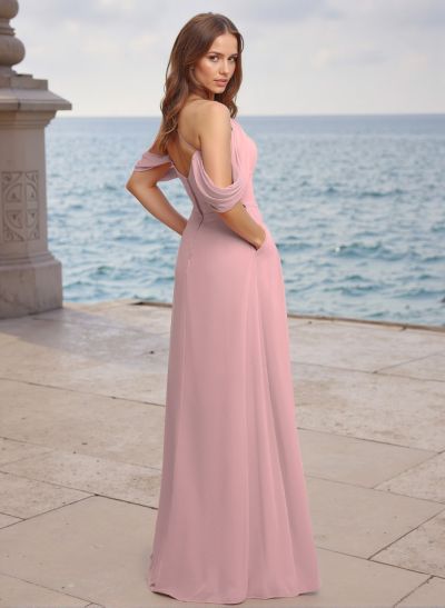 A-Line Halter Sleeveless Floor-Length Chiffon Bridesmaid Dresses