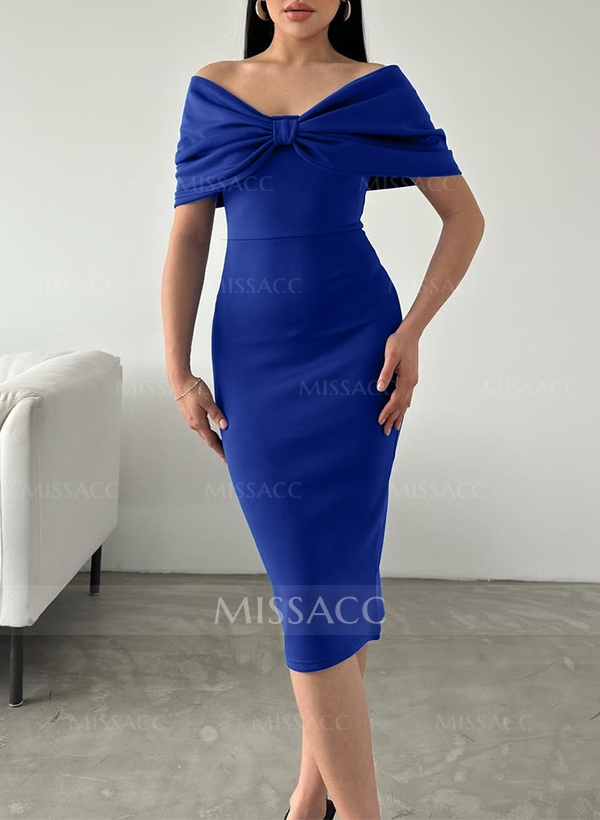 Sheath/Column Off-The-Shoulder Elastic Satin Cocktail Dresses With Bow(s)