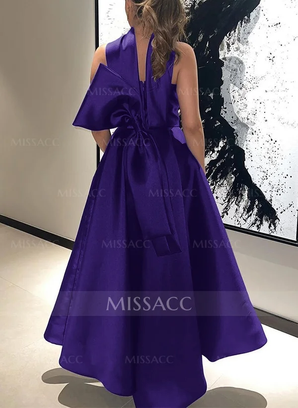 A-Line Halter Sleeveless With Ruffles Satin Two Piece Prom Dresses