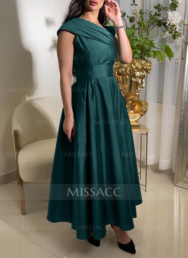 A-Line Asymmetrical Sleeveless Ankle-Length Satin Cocktail Dresses