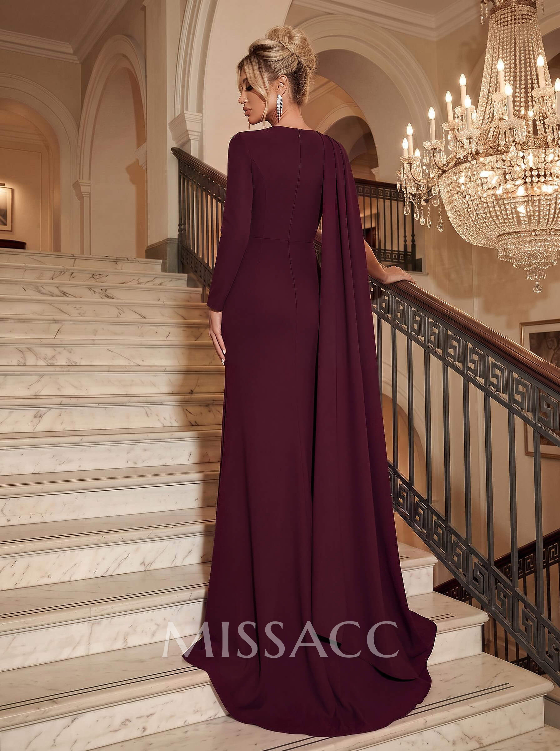 Trumpet/Mermaid High Neck Long Sleeves Elastic Satin Evening Dresses Trumpet/Mermaid High Neck Long Sleeves Elastic Satin Evening Dresses