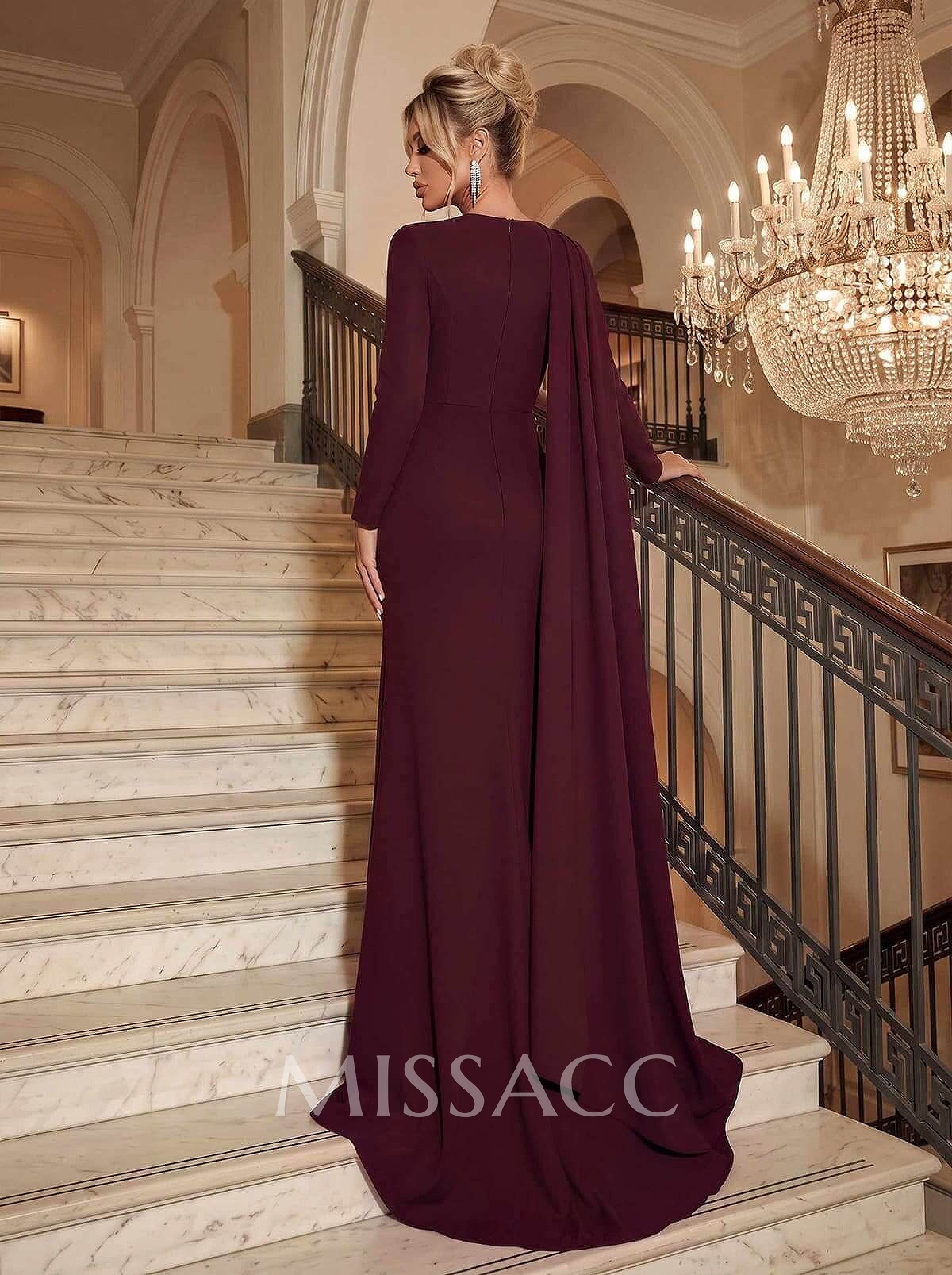 Trumpet/Mermaid High Neck Long Sleeves Elastic Satin Evening Dresses Trumpet/Mermaid High Neck Long Sleeves Elastic Satin Evening Dresses