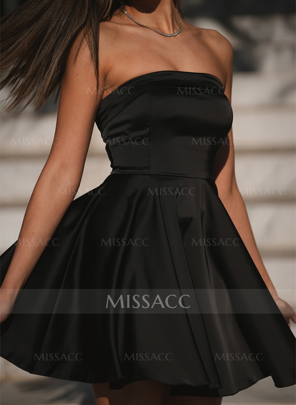 A-Line Strapless Sleeveless Short/Mini Silk Like Satin Homecoming Dresses