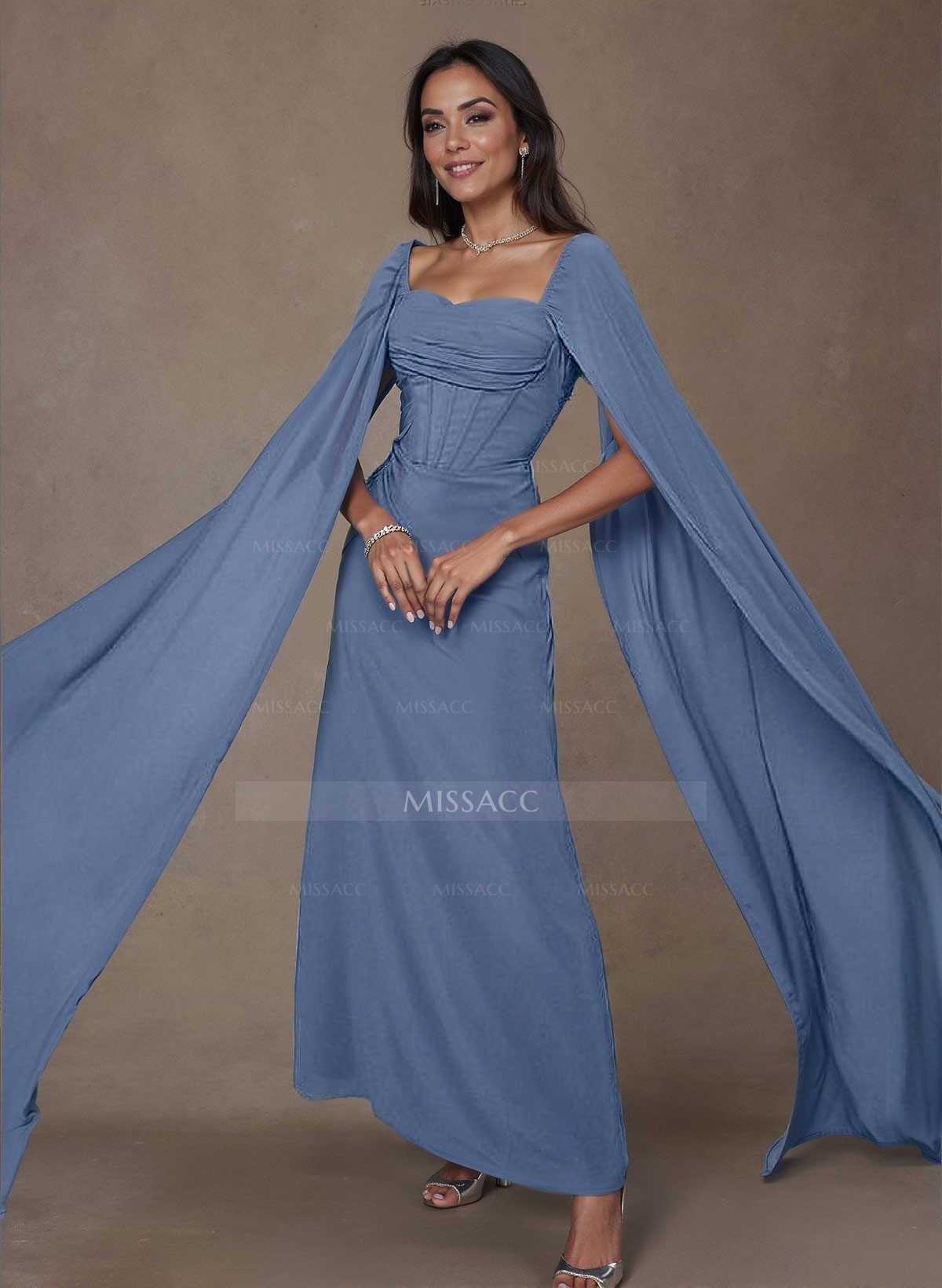 Sheath/Column Square Neckline Sleeveless Chiffon Mother Of The Bride Dresses