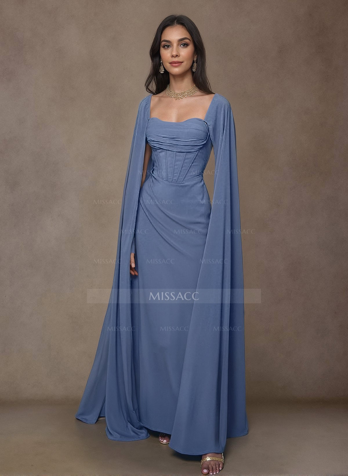 Sheath/Column Square Neckline Sleeveless Chiffon Mother Of The Bride Dresses