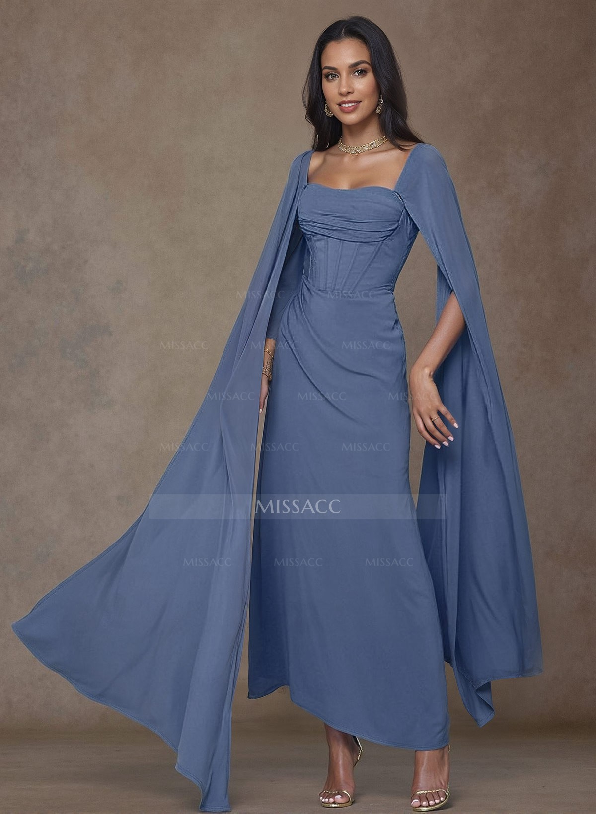 Sheath/Column Square Neckline Sleeveless Chiffon Mother Of The Bride Dresses