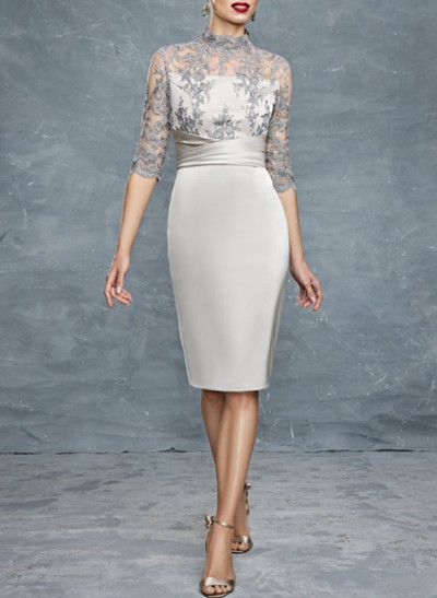 Sheath/Column Satin Mother Of The Bride Dresses With Appliques Lace