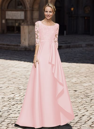 A-Line Satin Mother Of The Bride Dresses With Ruffle/Appliques Lace