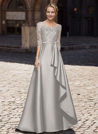 A-Line Satin Mother Of The Bride Dresses With Ruffle/Appliques Lace