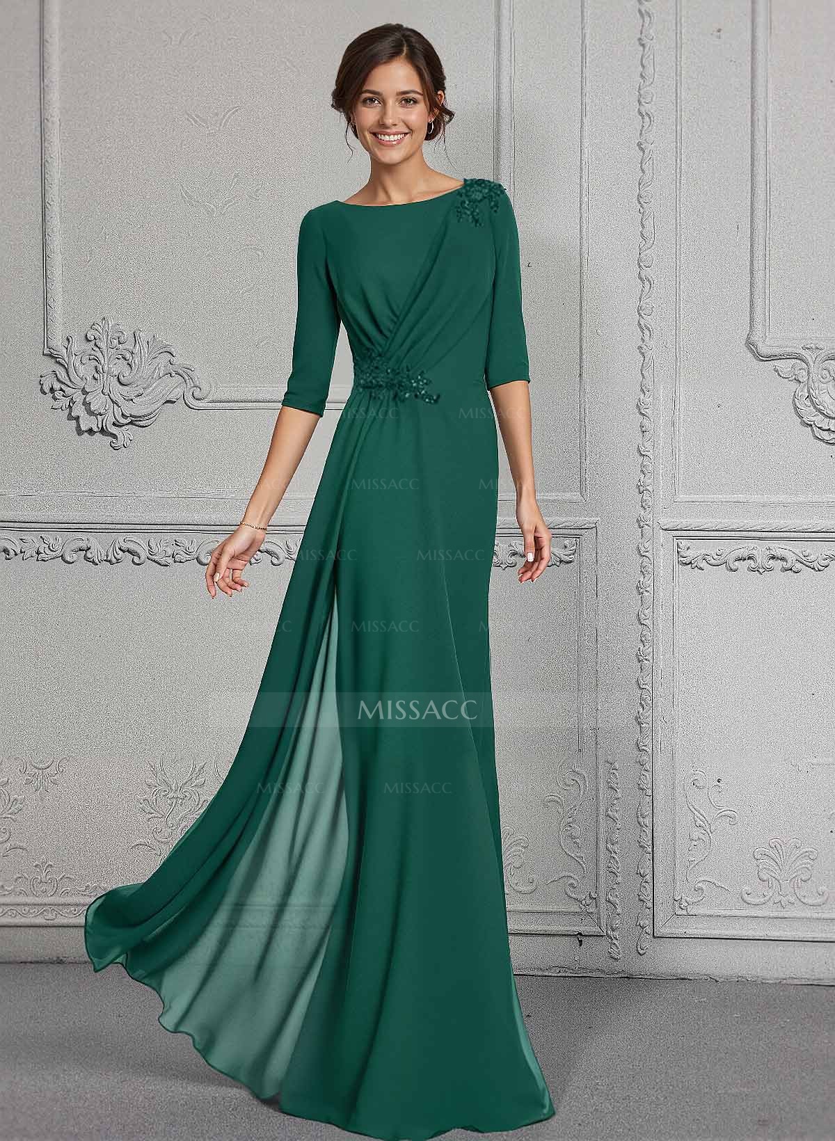 Trumpet/Mermaid Scoop Neck Chiffon Mother Of The Bride Dresses With Lace