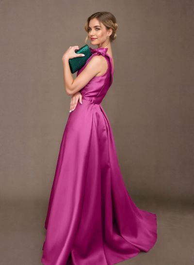 A-Line One-Shoulder Satin Mother Of The Bride Dresses With Flower(s)/High Split