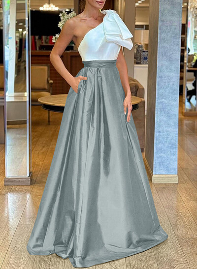 A-Line One-Shoulder Sleeveless Satin Mother Of The Bride Dresses With Bow(s)