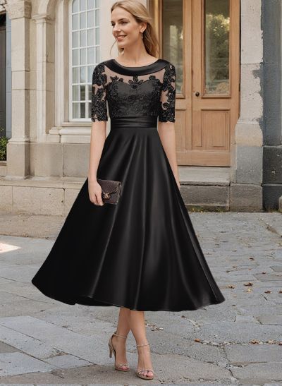 A-Line Cowl Neck Satin/Lace Mother Of The Bride Dresses With Appliques Lace