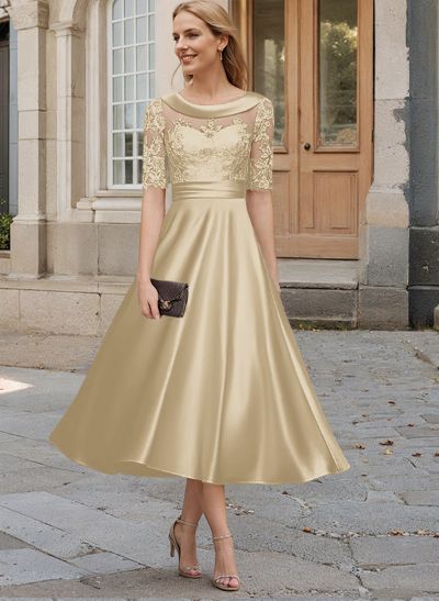 A-Line Cowl Neck Satin/Lace Mother Of The Bride Dresses With Appliques Lace