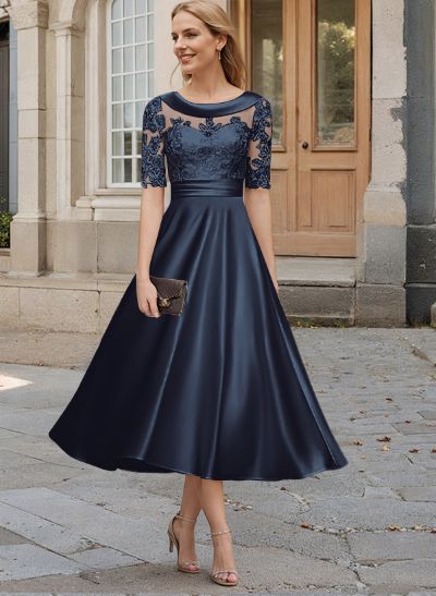 A-Line Cowl Neck Satin/Lace Mother Of The Bride Dresses With Appliques Lace