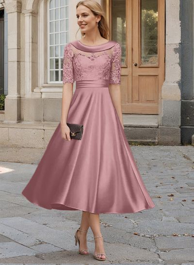 A-Line Cowl Neck Satin/Lace Mother Of The Bride Dresses With Appliques Lace