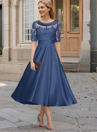 A-Line Cowl Neck Satin/Lace Mother Of The Bride Dresses With Appliques Lace