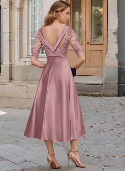 A-Line Cowl Neck Satin/Lace Mother Of The Bride Dresses With Appliques Lace