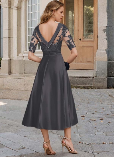 A-Line Cowl Neck Satin/Lace Mother Of The Bride Dresses With Appliques Lace