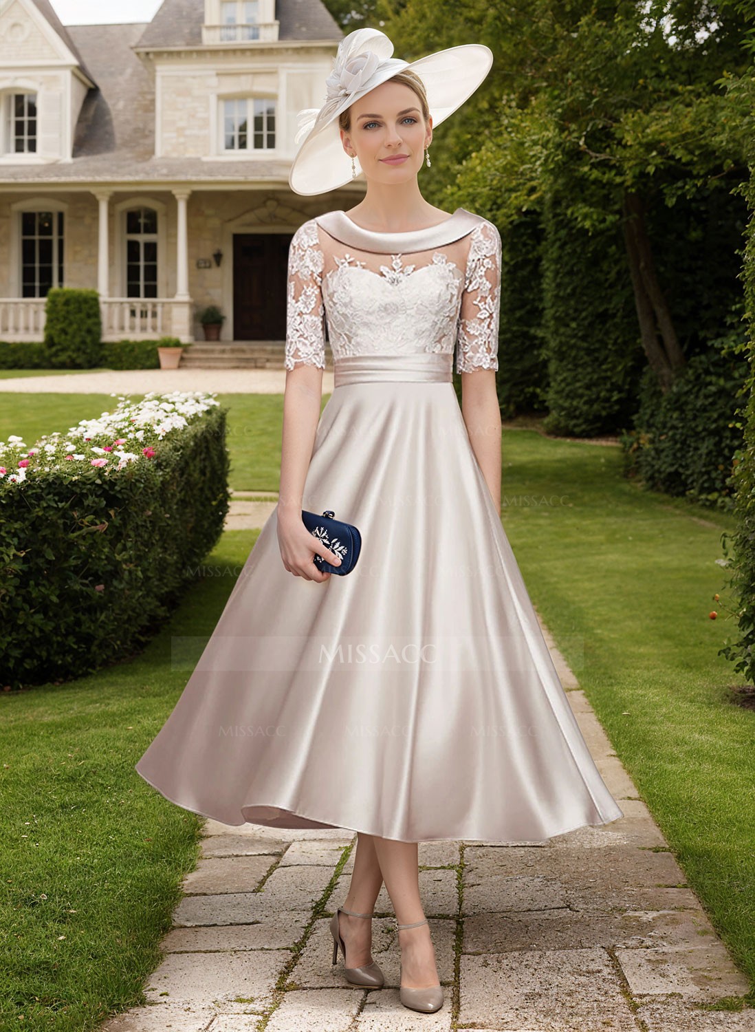 A-Line Cowl Neck Satin/Lace Mother Of The Bride Dresses With Appliques Lace