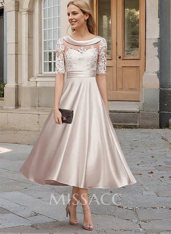 A-Line Cowl Neck Satin/Lace Mother Of The Bride Dresses With Appliques Lace