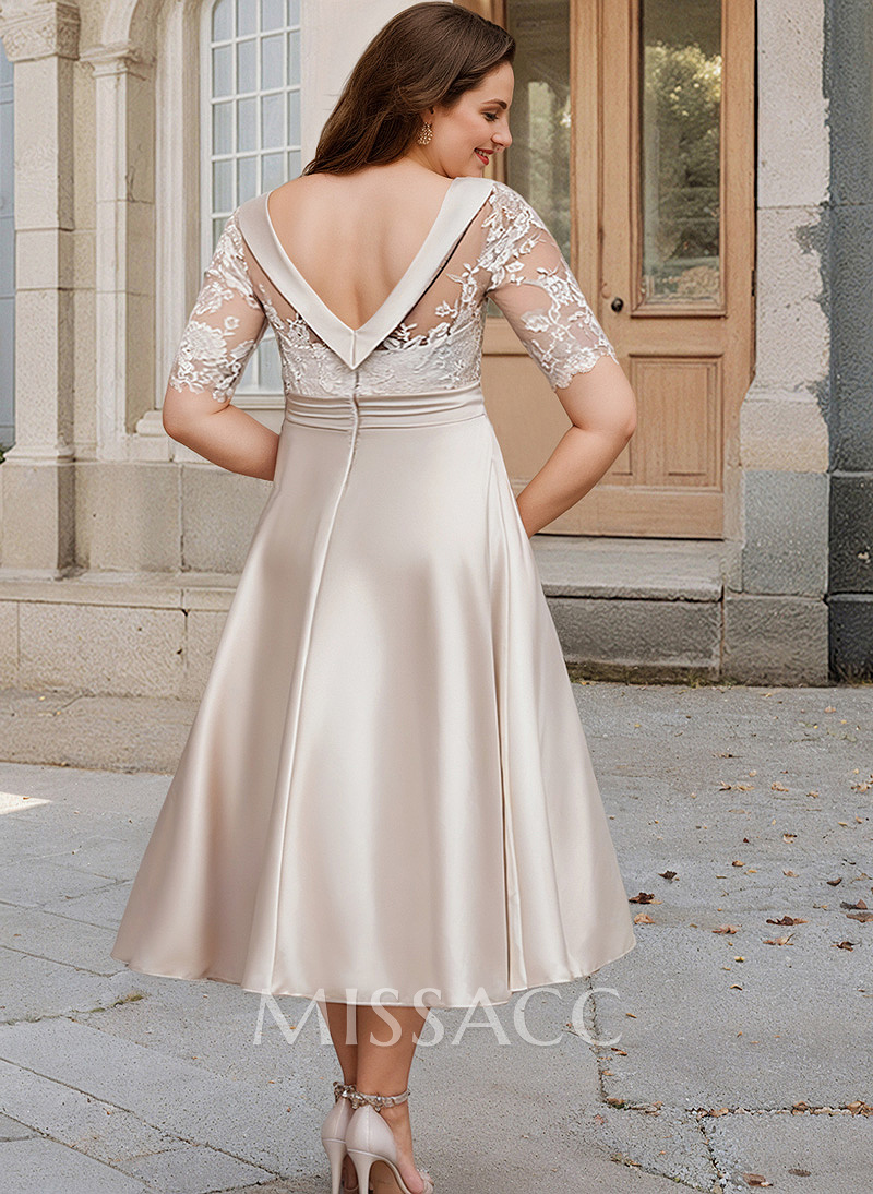 A-Line Cowl Neck Satin/Lace Mother Of The Bride Dresses With Appliques Lace