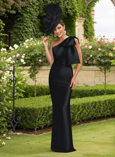 Sheath/Column One-Shoulder Satin Mother Of The Bride Dresses With Bow(s)