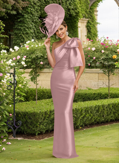 Sheath/Column One-Shoulder Satin Mother Of The Bride Dresses With Bow(s)