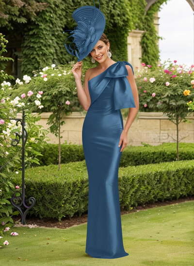 Sheath/Column One-Shoulder Satin Mother Of The Bride Dresses With Bow(s)