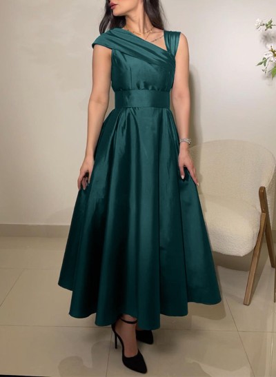A-Line Asymmetrical Sleeveless Ankle-Length Satin Mother Of The Bride Dresses