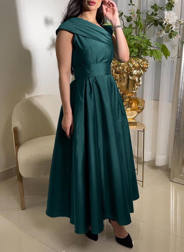 A-Line Asymmetrical Sleeveless Ankle-Length Satin Cocktail Dresses
